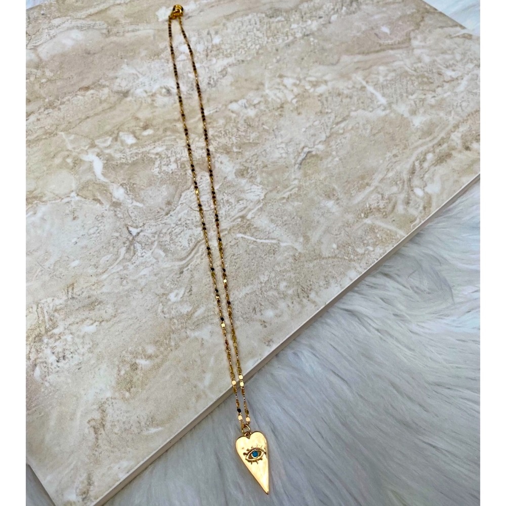 Gold Heart Turquoise Eye Necklace - Picture 4 of 4